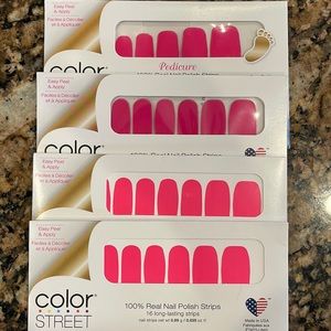 New!  Never Opened Color Street Hot Pinks Set of 4 (3 mani’s and 1 Pedicure set)